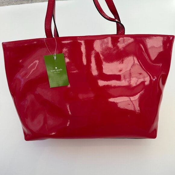 NWT Kate Spade New York Small Evie Veranda Place Patent Leather Tote Bag Red NEW - Picture 4 of 9